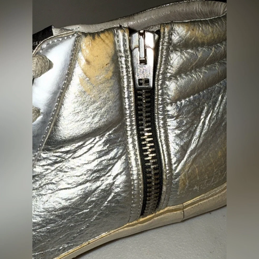 Golden Goose Silver High-Top Sneakers with Cream Soles